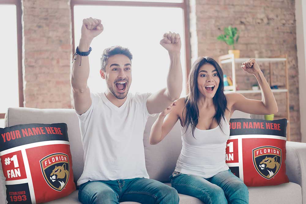 NHL Florida Panthers Colorblock Personalized Throw Pillow 18x18 Inches