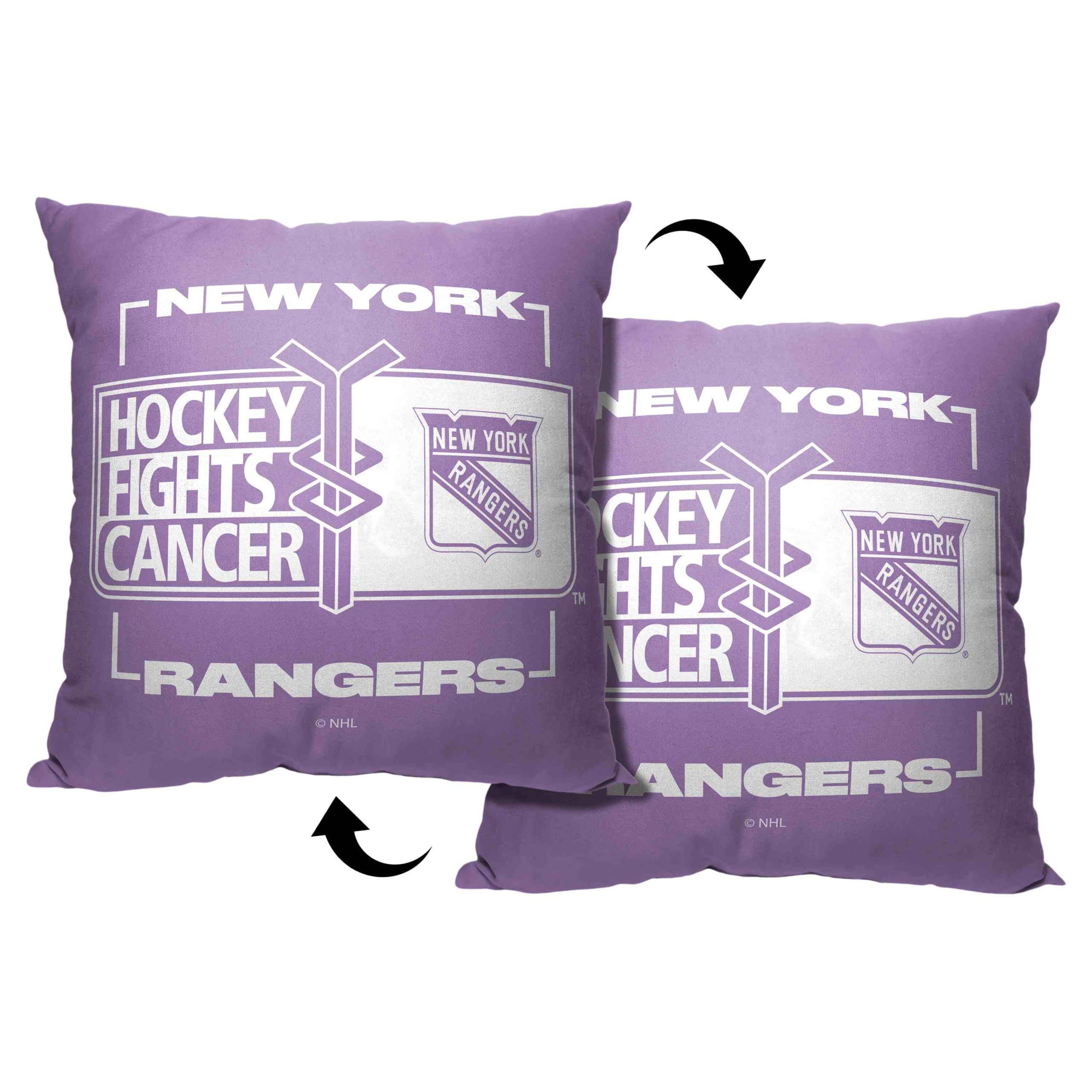 NHL New York Rangers Hockey Fights Cancer Fight For Throw Pillow 18x18 Inches
