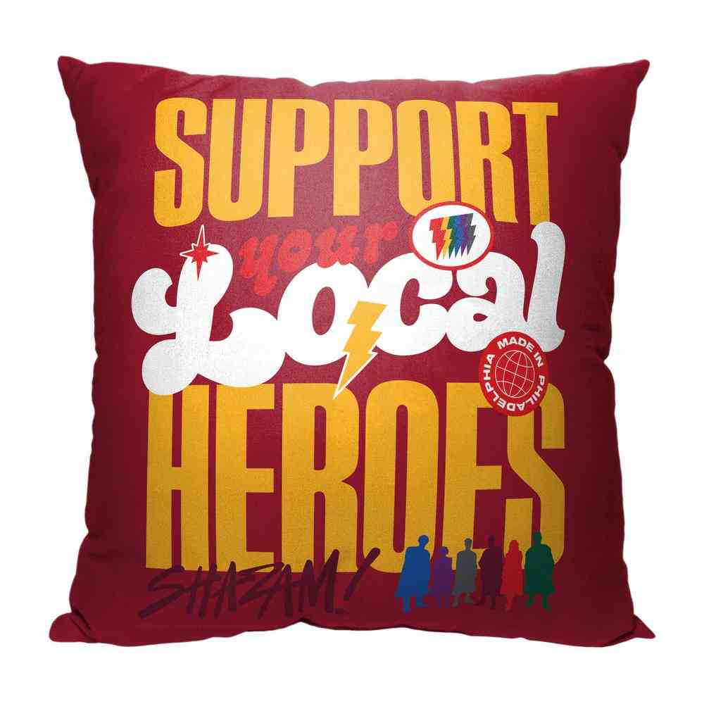 Warner Bros. DC Comics Shazam Support Your Local Heros Throw Pillow 18x18 Inches