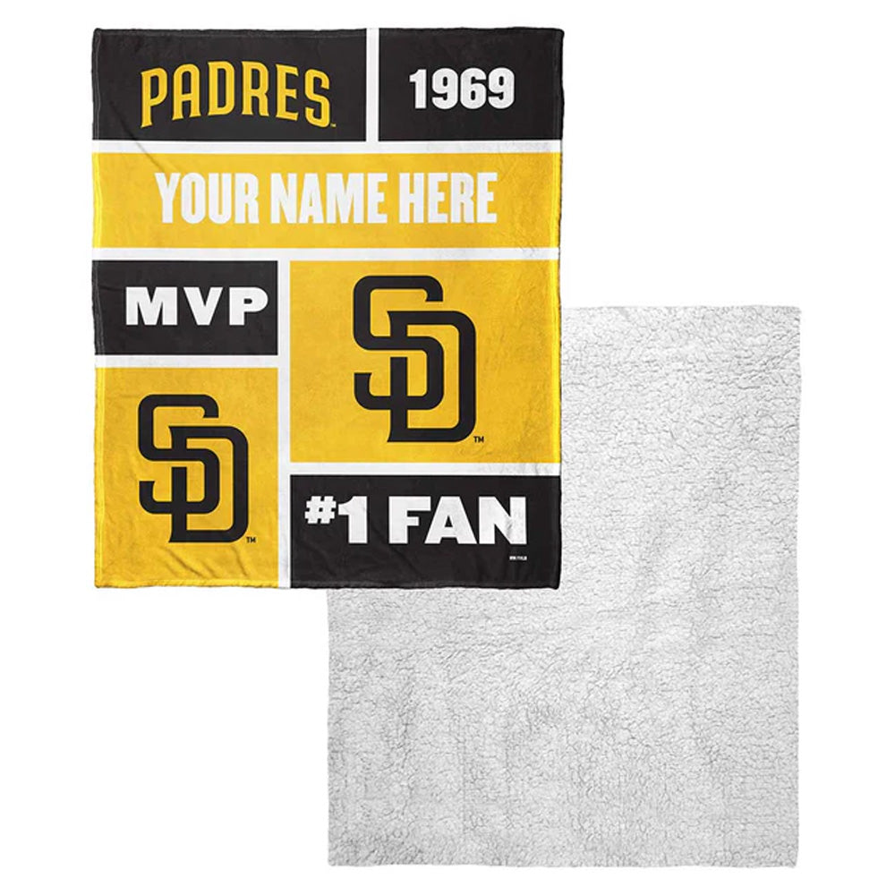 MLB San Diego Padres Colorblock Personalized Silk Touch Sherpa Throw Blanket 50x60 Inches