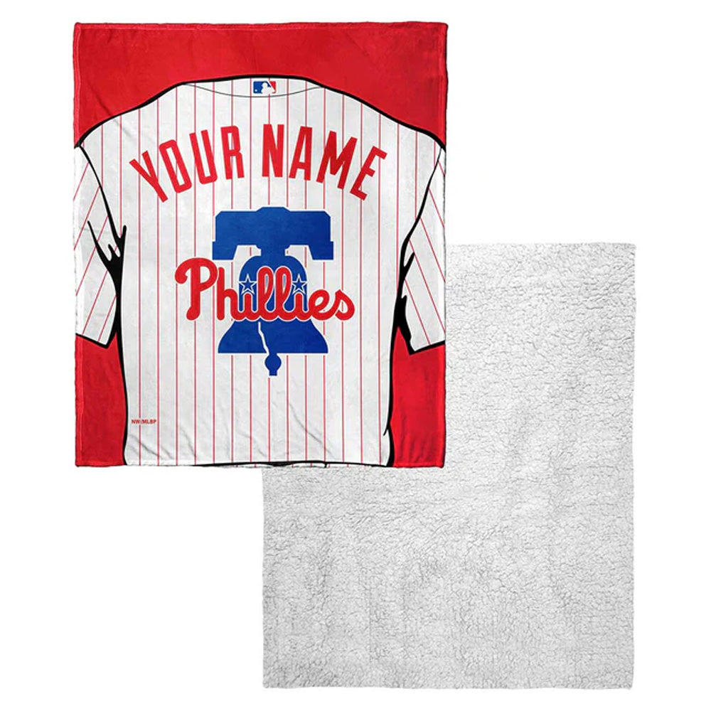 MLB Philadelphia Phillies Jersey Personalized Silk Touch Sherpa Throw Blanket 50x60 Inches