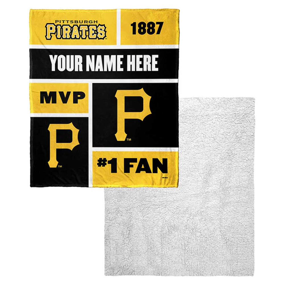 MLB Pittsburgh Pirates Colorblock Personalized Silk Touch Sherpa Throw Blanket 50x60 Inches