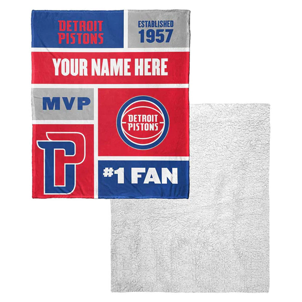 NBA Detroit Pistons Colorblock Personalized Silk Touch Sherpa Throw Blanket 50x60 Inches