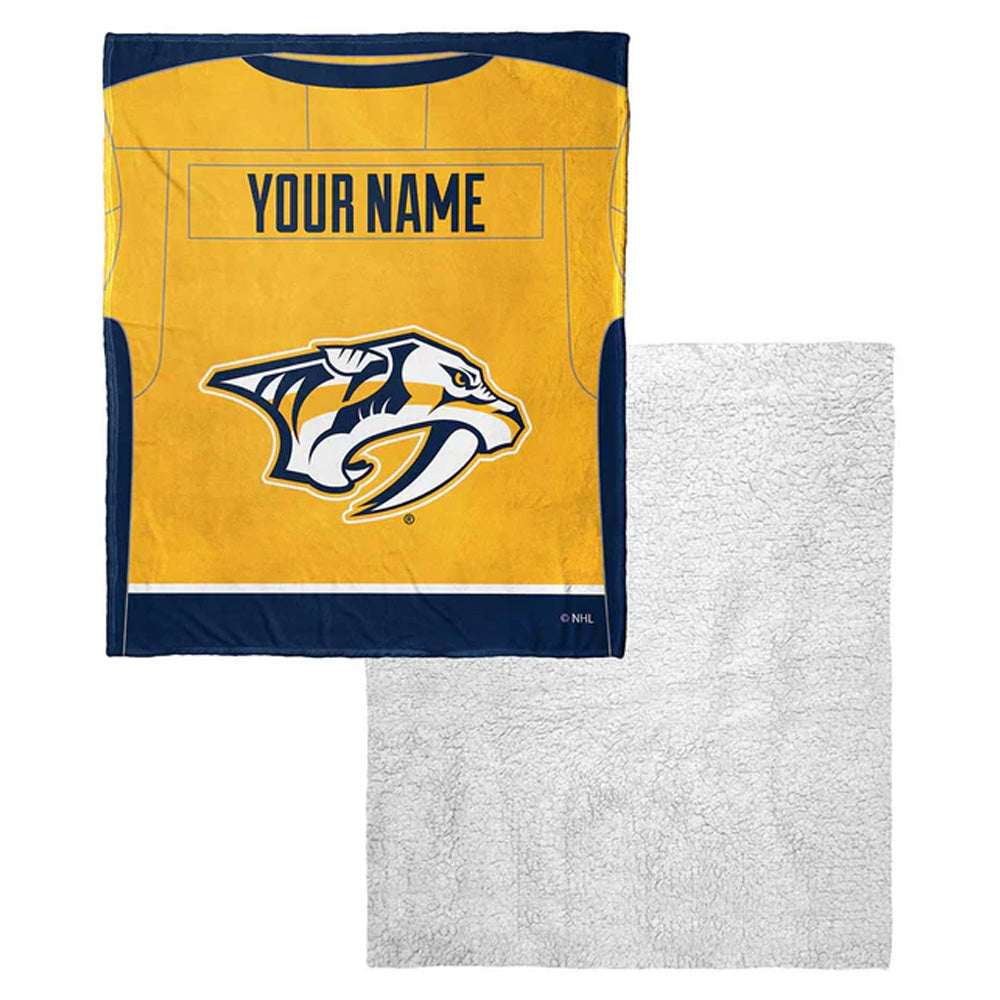 NHL Nashville Predators Jersey Personalized Silk Touch Sherpa Throw Blanket 50x60 Inches
