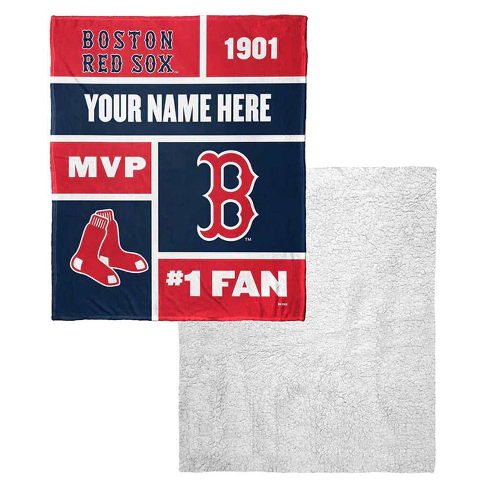 MLB Boston Red Sox Colorblock Personalized Silk Touch Sherpa Throw Blanket 50x60 Inches