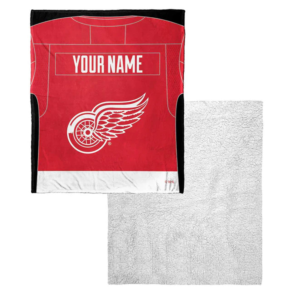 NHL Detroit Red Wings Jersey Personalized Silk Touch Sherpa Throw Blanket 50x60 Inches