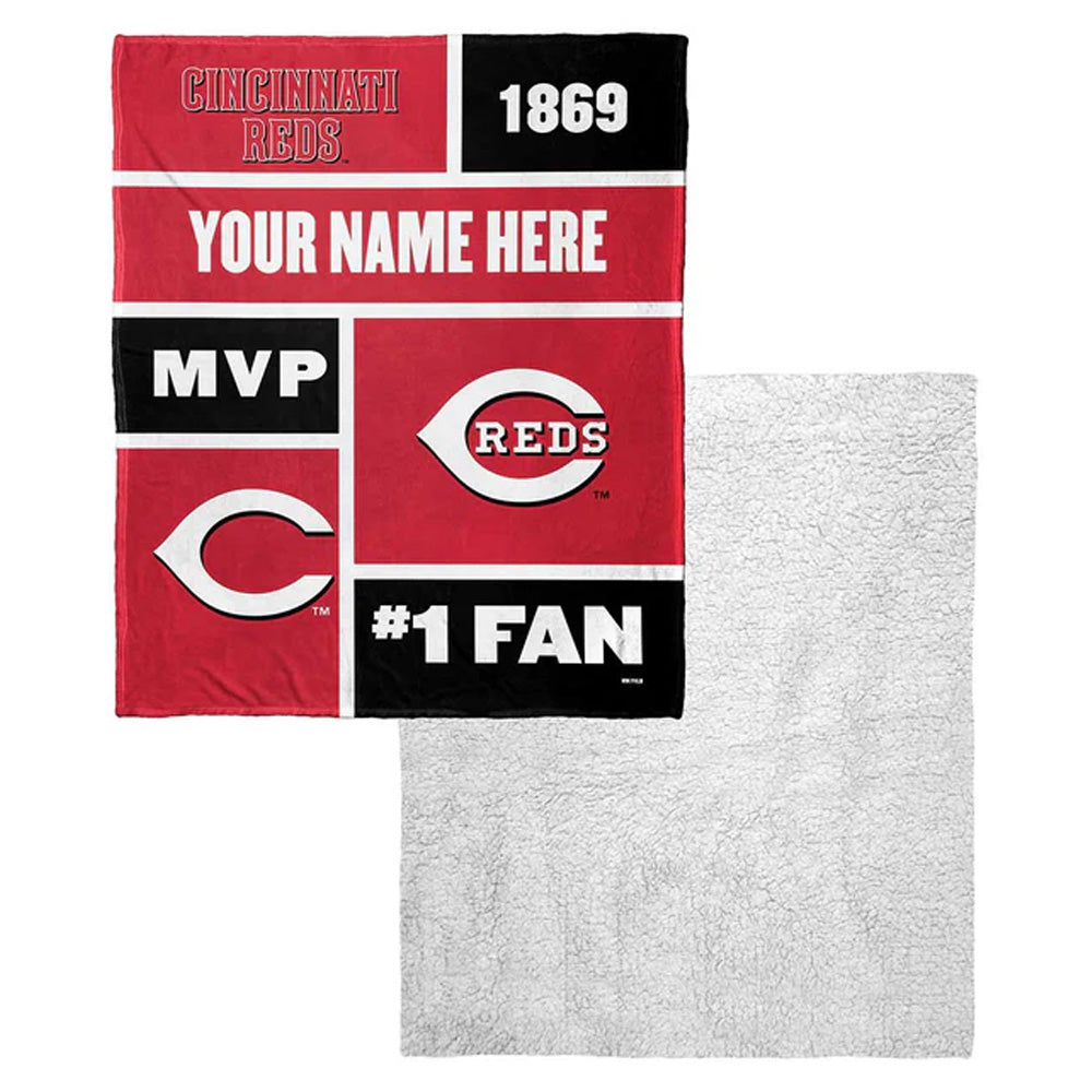 MLB Cincinnati Reds Colorblock Personalized Silk Touch Sherpa Throw Blanket 50x60 Inches