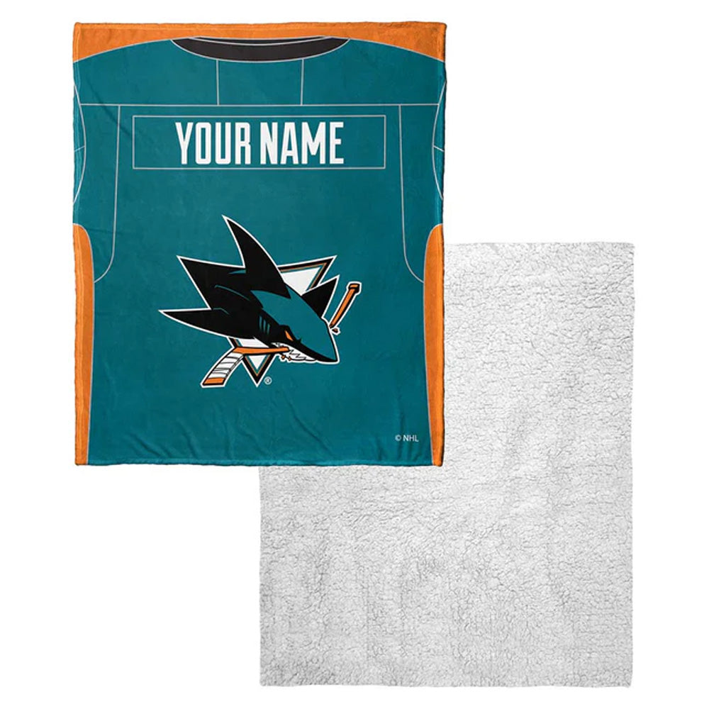 NHL San Jose Sharks Jersey Personalized Silk Touch Sherpa Throw Blanket 50x60 Inches