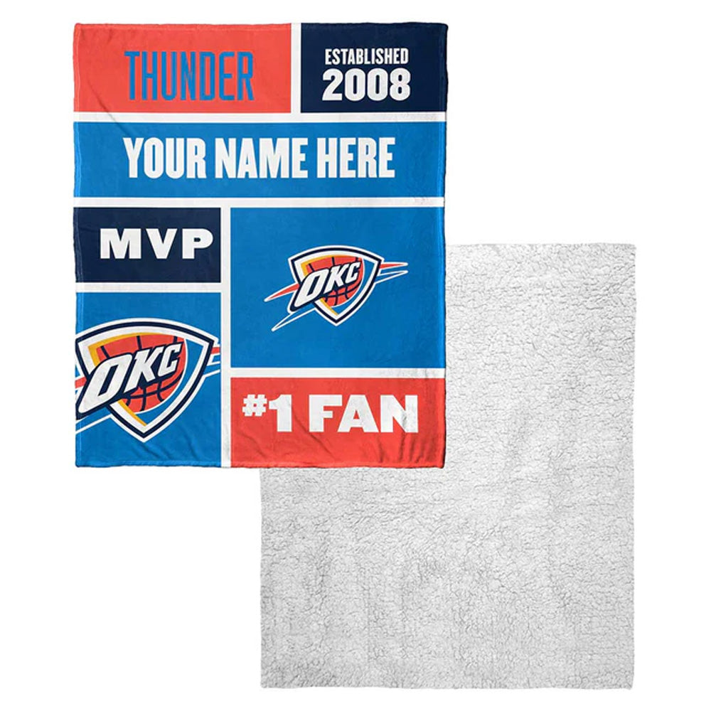 NBA Oklahoma City Thunder Colorblock Personalized Silk Touch Sherpa Throw Blanket 50x60 Inches