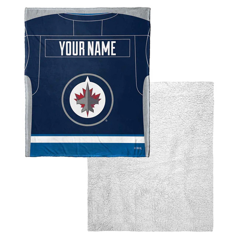 NHL Winnipeg Jets Jersey Personalized Silk Touch Sherpa Throw Blanket 50x60 Inches