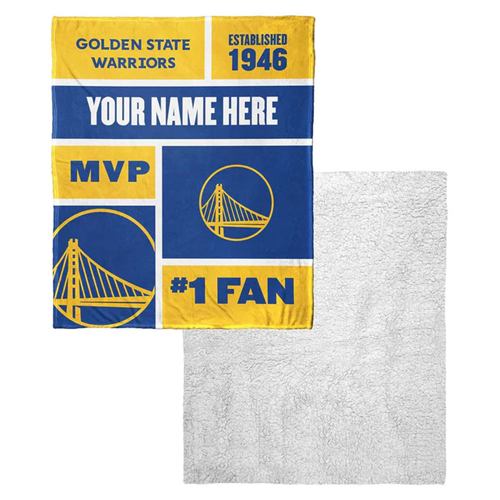 NBA Golden State Warriors Colorblock Personalized Silk Touch Sherpa Throw Blanket 50x60 Inches