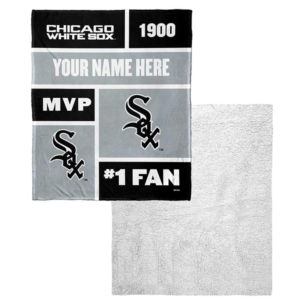 MLB Chicago White Sox Colorblock Personalized Silk Touch Sherpa Throw Blanket 50x60 Inches