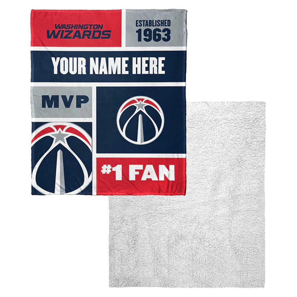 NBA Washington Wizards Colorblock Personalized Silk Touch Sherpa Throw Blanket 50x60 Inches