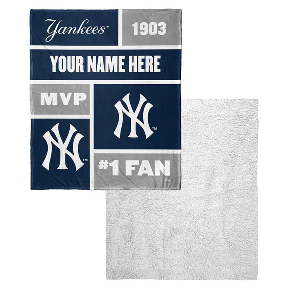 MLB New York Yankees Colorblock Personalized Silk Touch Sherpa Throw Blanket 50x60 Inches