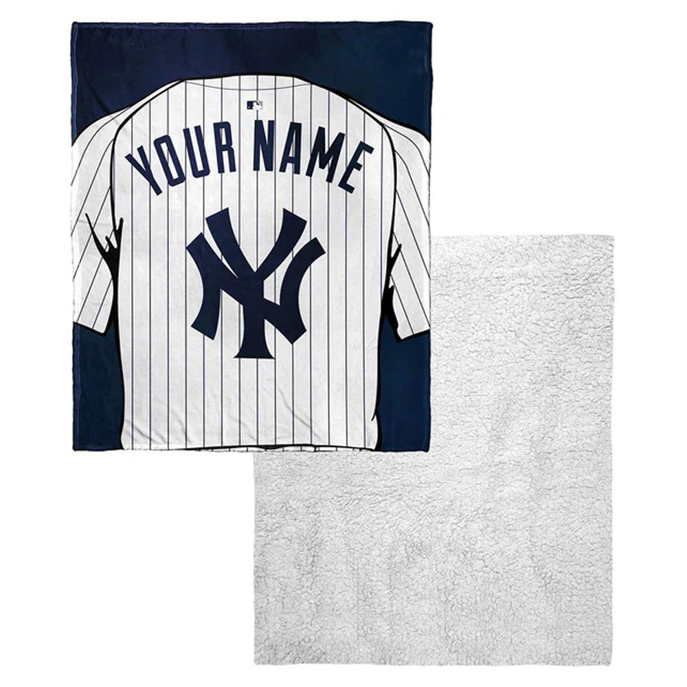 MLB New York Yankees Jersey Personalized Silk Touch Sherpa Throw Blanket 50x60 Inches
