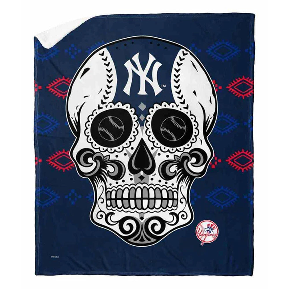 MLB New York Yankees Candy Skull Silk Touch Sherpa Throw Blanket 50x60 Inches